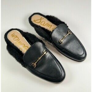 Sam Edelman Linnie Bit Mule Shoes Womens Black Leather Flat Slip On Sandals 7.5